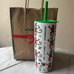 Roller Rabbit x Starbucks Holiday Tumbler Cup - Green & Red Monkey Print, 24 Oz